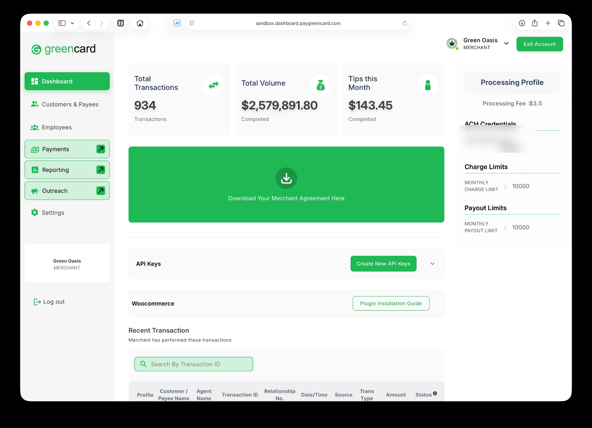 Open your Greencard dashboard